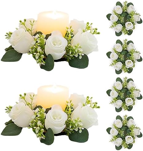 NUPTIO 6 Pcs Artificial Rose Wreaths for Wedding Centerpieces