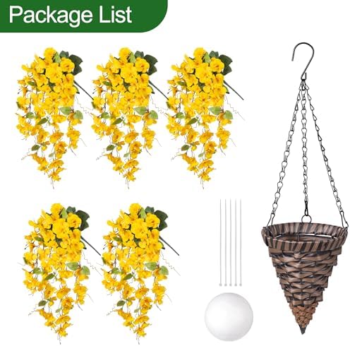 HyeFlora Artificial Hanging Hibiscus Flower Basket - Yellow