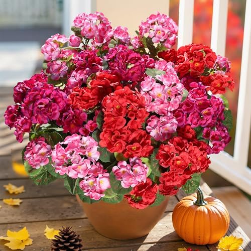 HyeFlora Artificial Geraniums with 6 Bundles