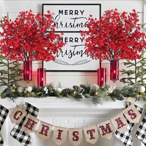 Yastouay Red Babys Breath Artificial Flowers 10pcs