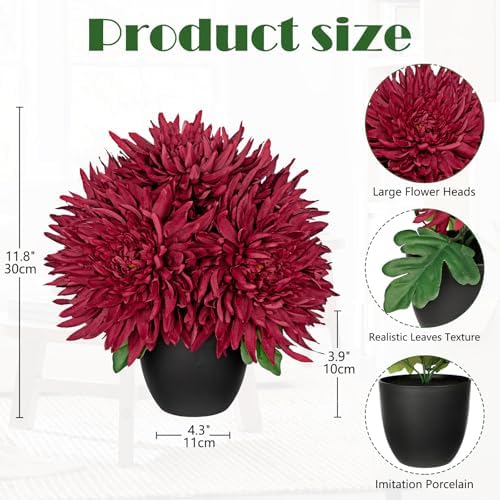 Hollyone Artificial Mums Flowers in Vase with Pot