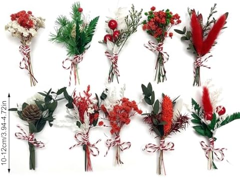 DULRLLY 10pcs Mini Dried Flower Bouquet Christmas Style A