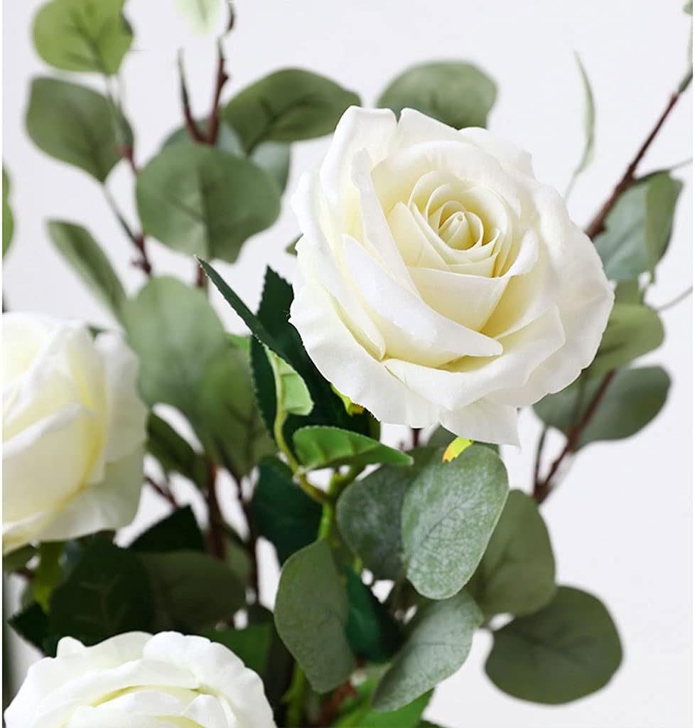 Retro Rose Artificial Flowers Ceramic Vase Decoration