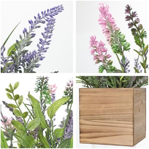 DILATATA Artificial Lavender Flowers in Wooden Pot