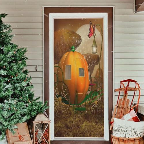 Susiyo Halloween Pumpkin Carriage Door Cover 32x79 in