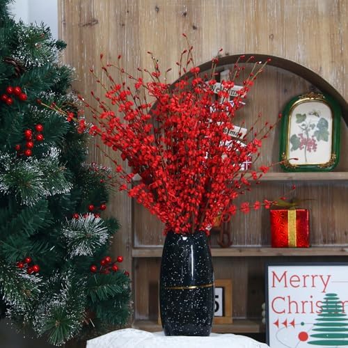 295 Inch Long Stem Jasmine Artificial Flowers 5Pcs Red with Berry