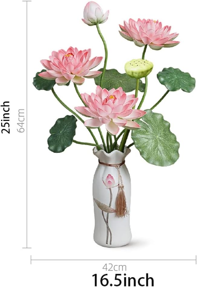 Artificial Lotus Flowers with Vase Real Touch Home Decor