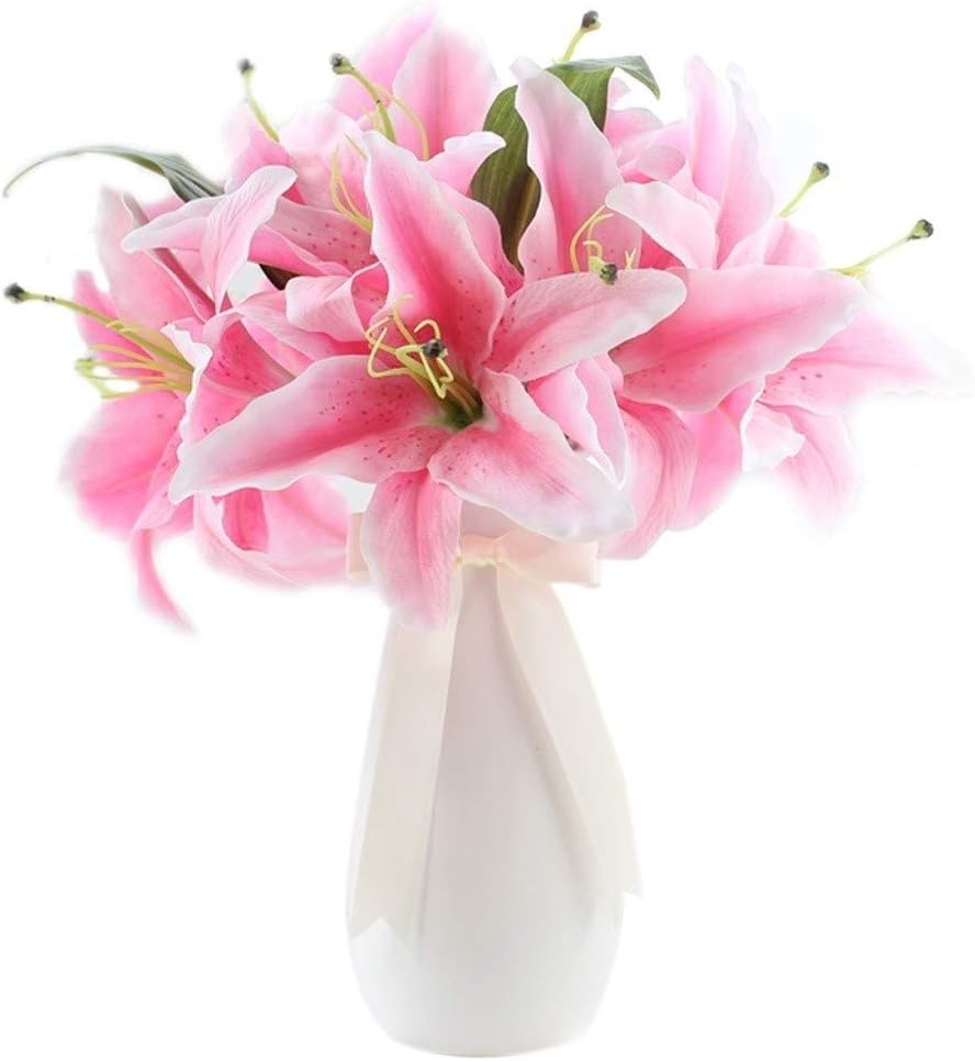Artificial Lily Bouquet with Vase for Home Decor