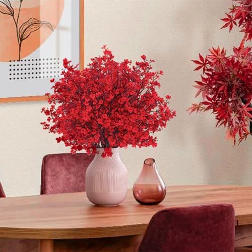 Yastouay Red Babys Breath Artificial Flowers 10pcs