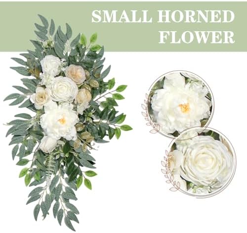 BMQDSM Wedding Arch Flowers with Drapes Set of 3 White Champagne