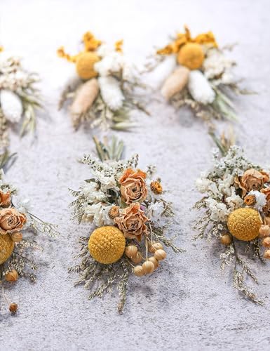Mini Dried Flower Bouquets Pack of 6 Yellow Cake Flowers