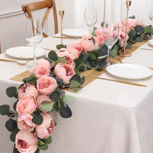 Pink Silk Peony Rose Artificial Ivy Wall Hanging Garland