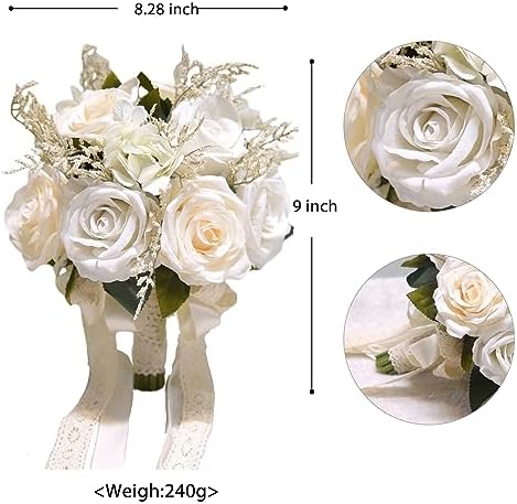 Bride Bouquets for Wedding Ivory Champagne Artificial Flowers Roses Tossing Bouquet