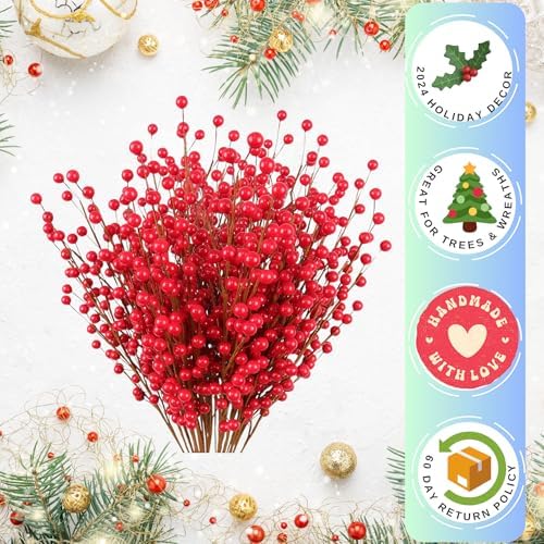 19 Inch Red Berry Stems with Wired Branches 12-Pack