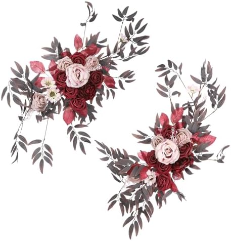 PATIKIL Wedding Arch Flowers 2Pcs Wine Dark Rose