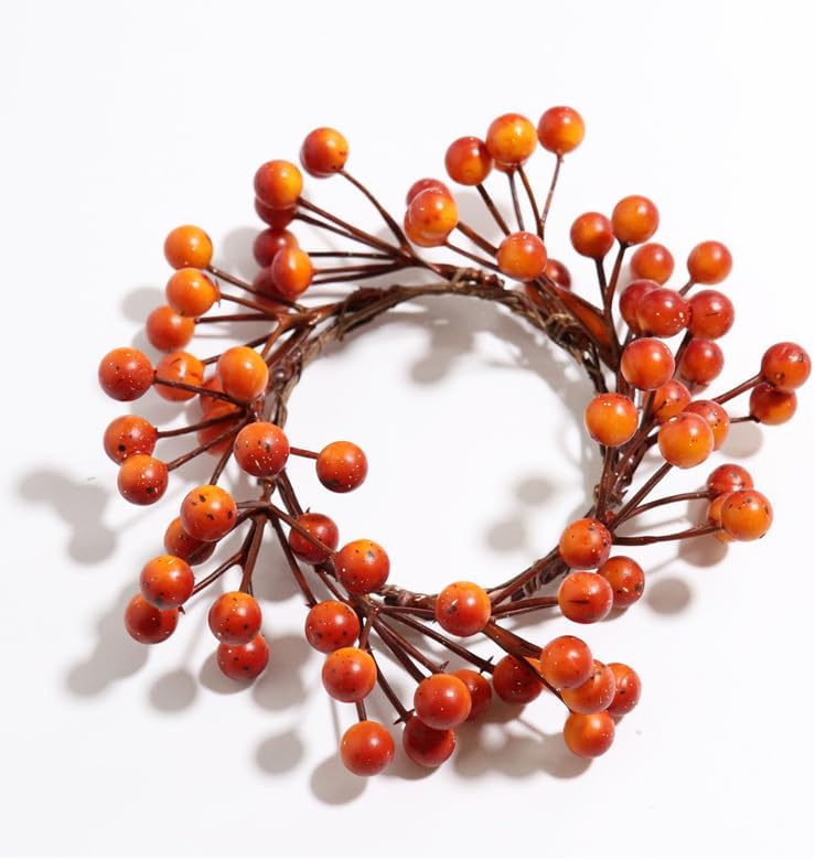 2 Pack Artificial Orange Berry Candle Wreaths