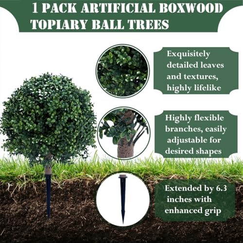 236 Inches Set of 2 Artificial Boxwood Topiary Trees with Ground Spike