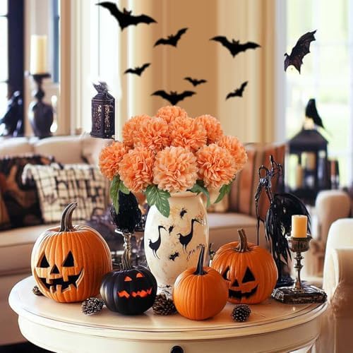 Beferr 10 Pcs Artificial Chrysanthemum Fall Flowers Orange Decorations