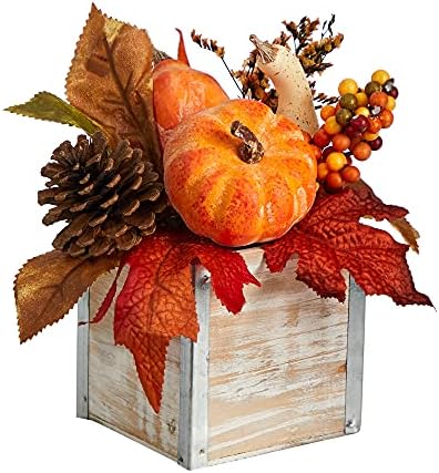 Nearly Natural 8in Fall Pumpkin Gourd Arrangement