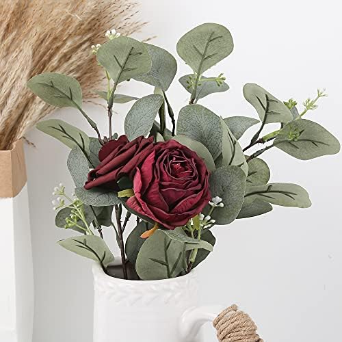 IPOPU Burgundy Artificial Roses 25pcs Flower Heads for Decor