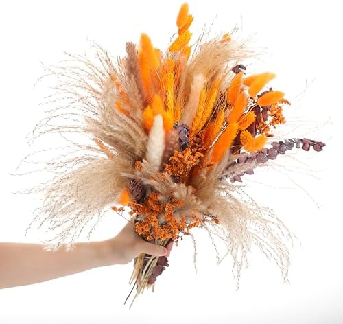120 Pcs Orange Dried Pampas Grass Autumn Bouquet Decor