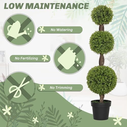 HOMCOM Artificial Plants Set of 2 Green Boxwood Trees