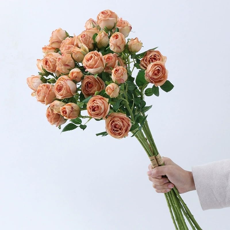 Urier 7 Heads Artificial Flowers Dried Roses 19 Inch Set