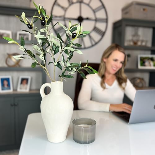Luxurious Textured Ceramic Vase with Olive Branches 10 Inch