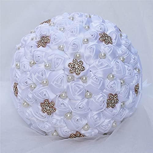 Artificial Flower Gold Brooch Cream Ivory Wedding Bouquet