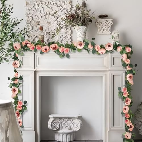 Pink Silk Peony Rose Artificial Ivy Wall Hanging Garland