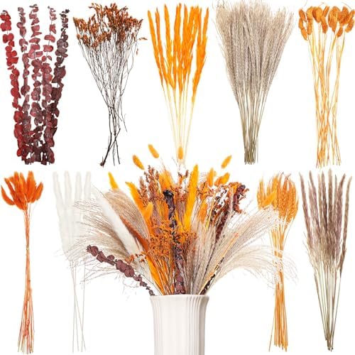 120 Pcs Orange Dried Pampas Grass Autumn Bouquet Decor