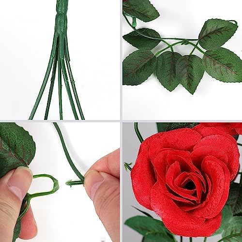 Artificial Hanging Rose Flower with LED Lights 2PCS Red