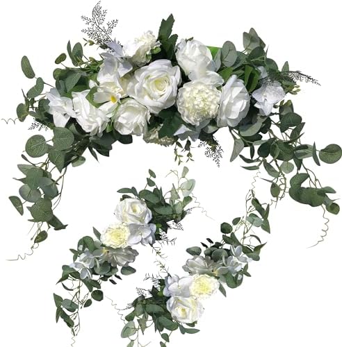 3PCS Wedding Arch Flowers Set with White Roses and Eucalyptus