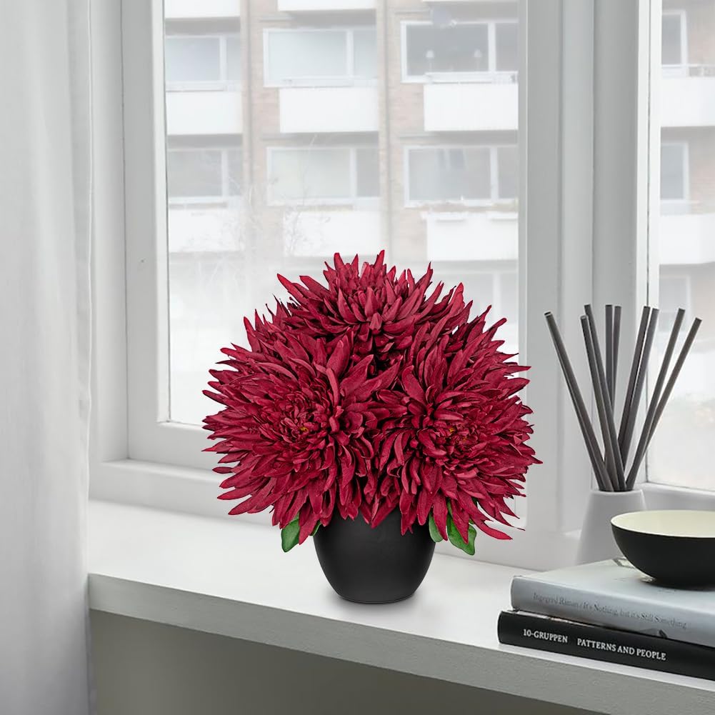 Hollyone Artificial Mums Flowers in Vase with Pot