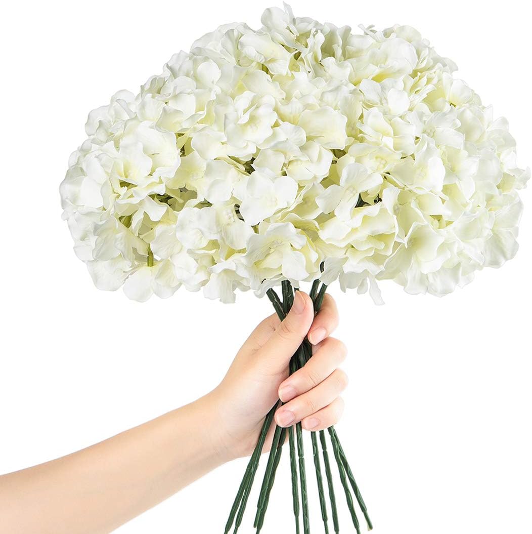 10pcs Faux Hydrangea Silk Flowers Heads with Removable Stems Ivory