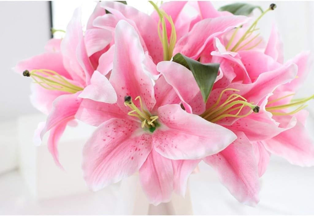 Artificial Lily Bouquet with Vase for Home Decor