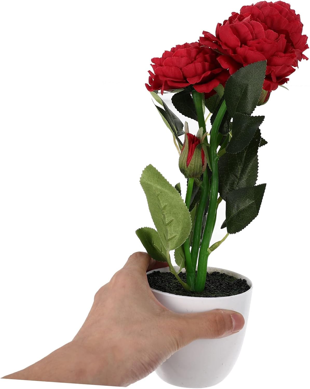 2 Pcs Red Artificial Potted Peony Flowers Decor