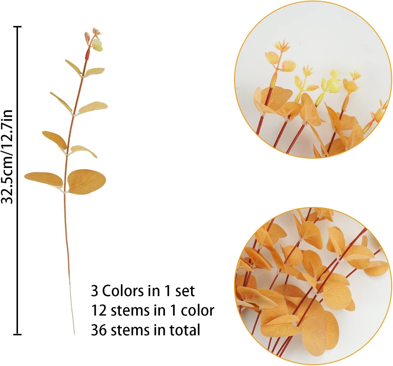 36Pcs Artificial Eucalyptus Fall Plants with Orange Red Yellow Stems