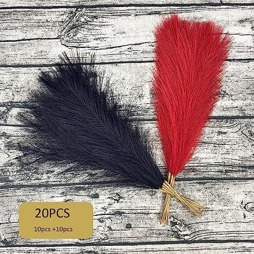 Boho Faux Pampas Grass Decor 177 Inches Red Black