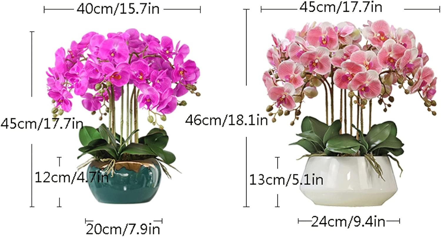 Realistic Artificial Orchid in Ceramic Pot with Gold Trim