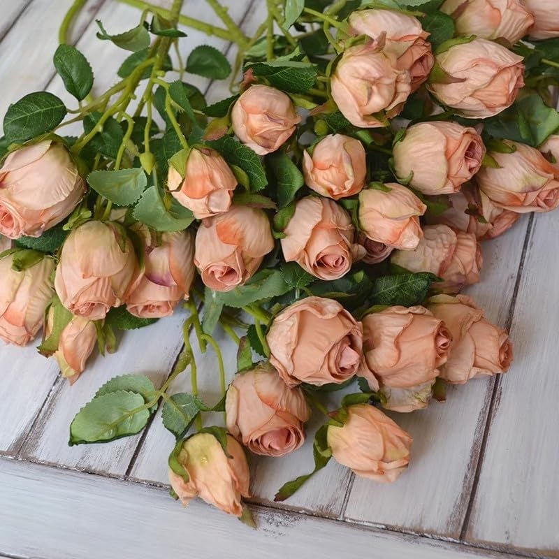 Urier 7 Heads Artificial Flowers Dried Roses 19 Inch Set