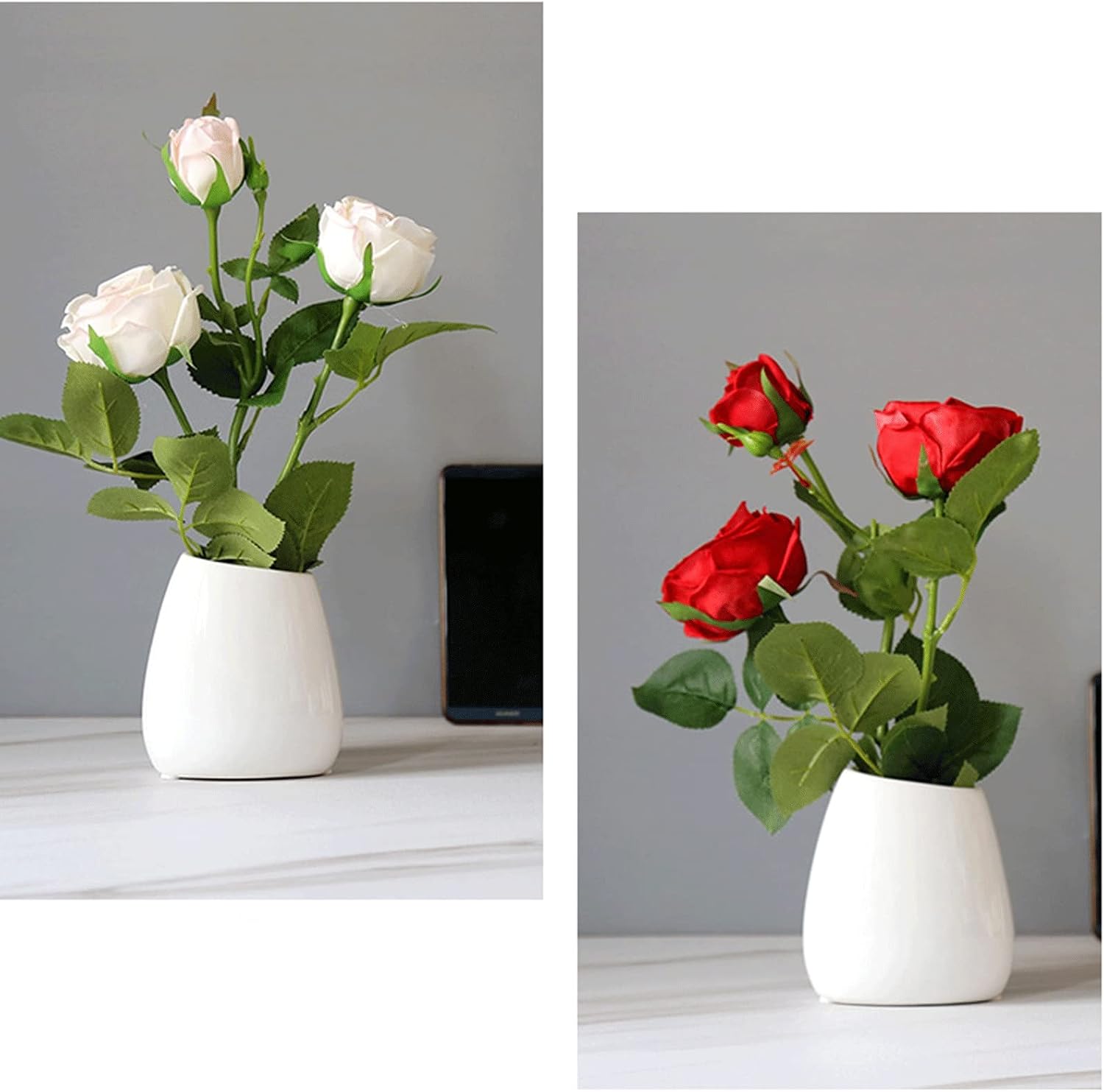 Silk Rose Flower Arrangement in Ceramic Vase