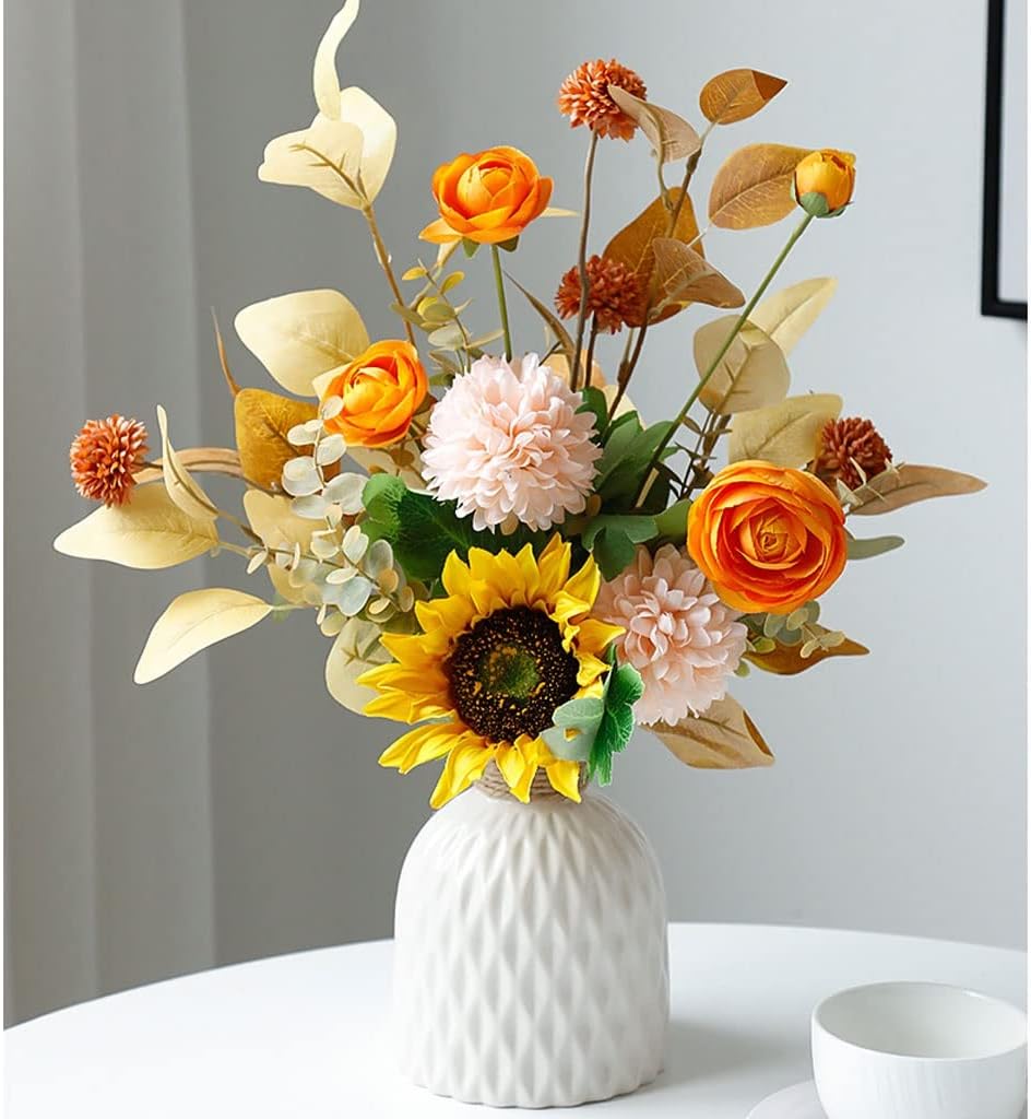 Silk Artificial Flower Branch with Ceramic Vase Set