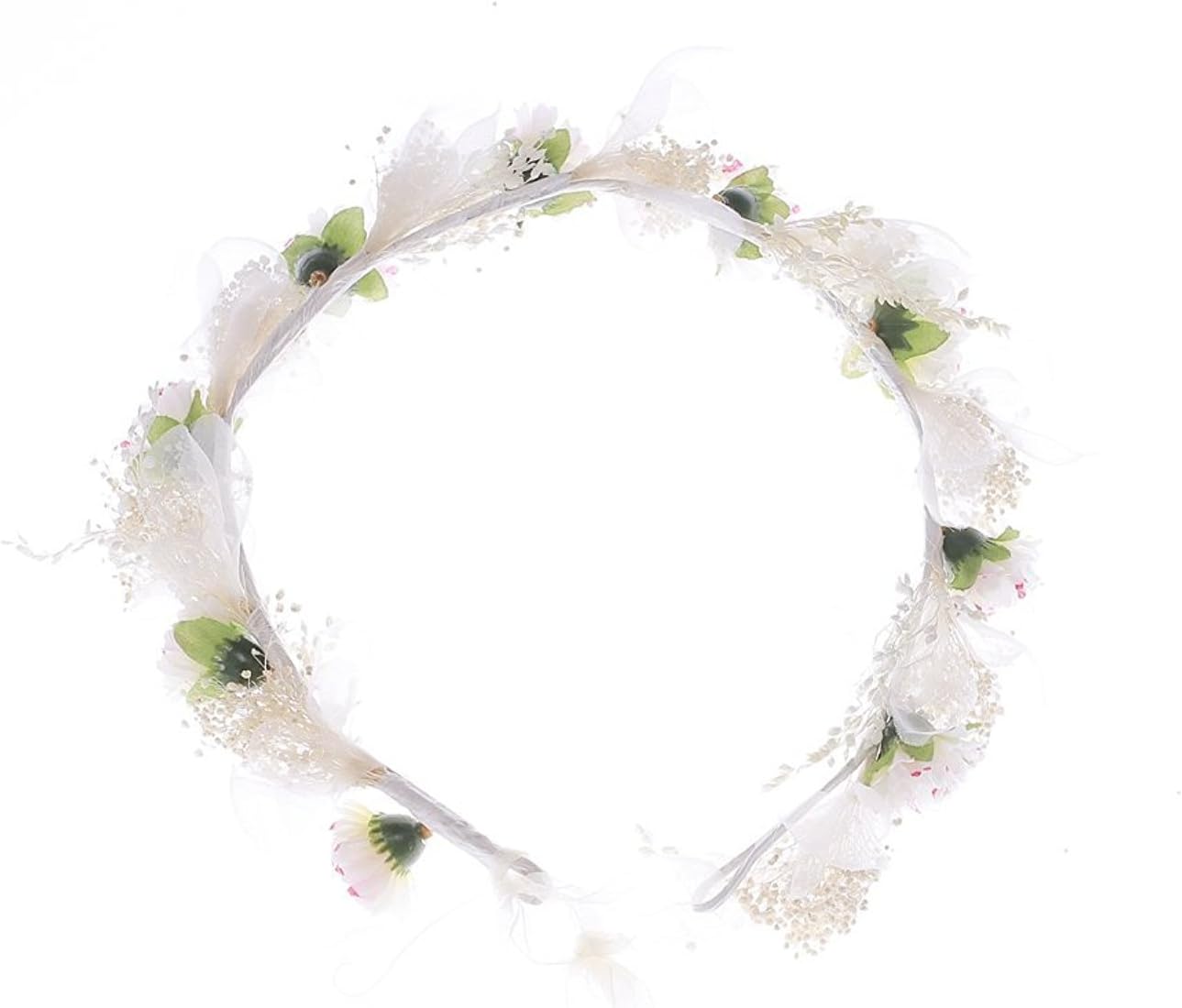 Qhome Chiffon Fresh Dried Flowers Wreath Crown for Wedding Events Ivory