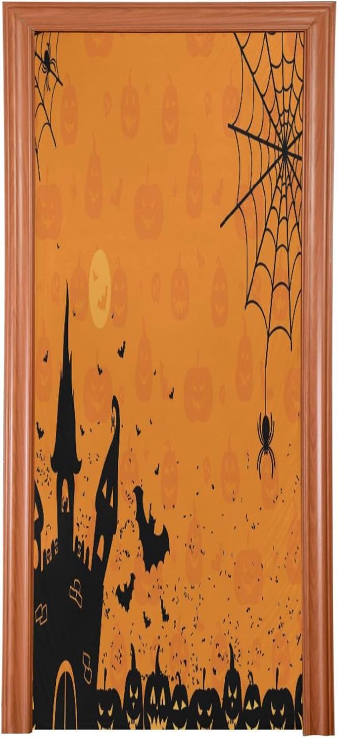 Susiyo Halloween Pumpkins Door Cover Stretch Fabric Decor