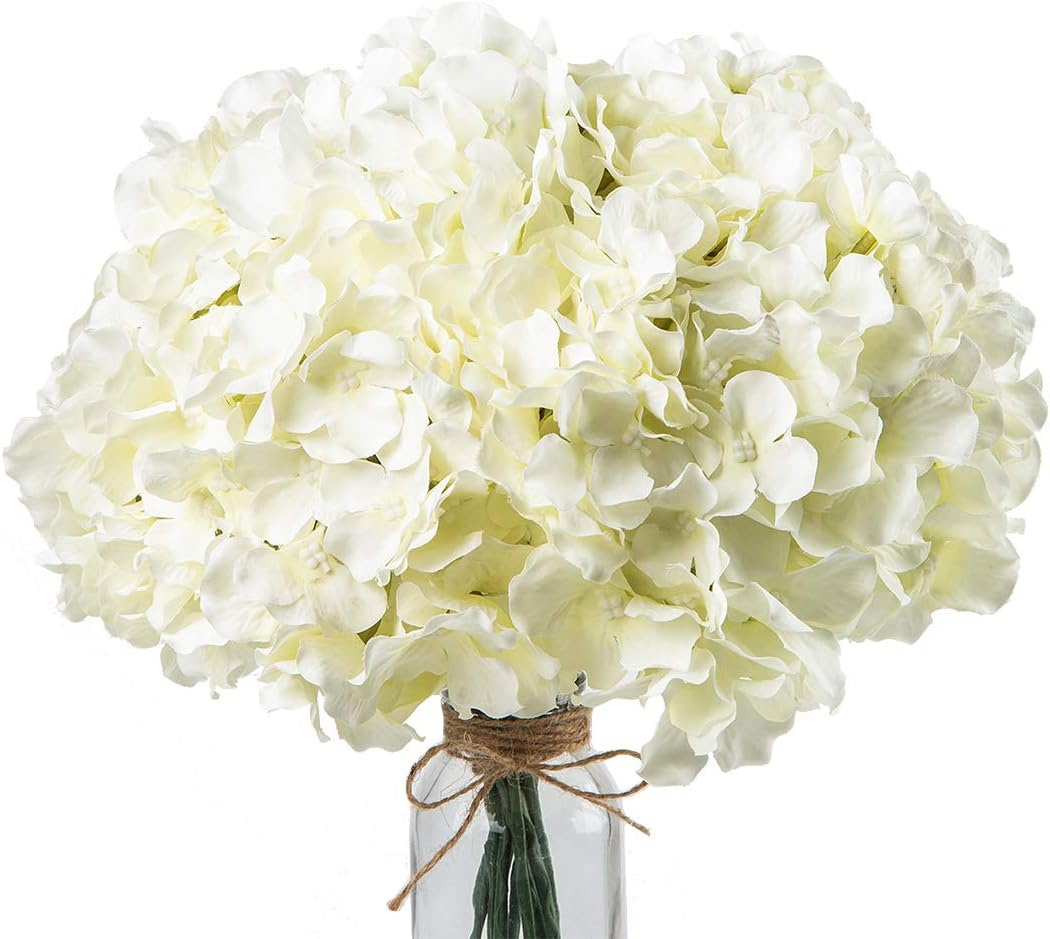10pcs Faux Hydrangea Silk Flowers Heads with Removable Stems Ivory