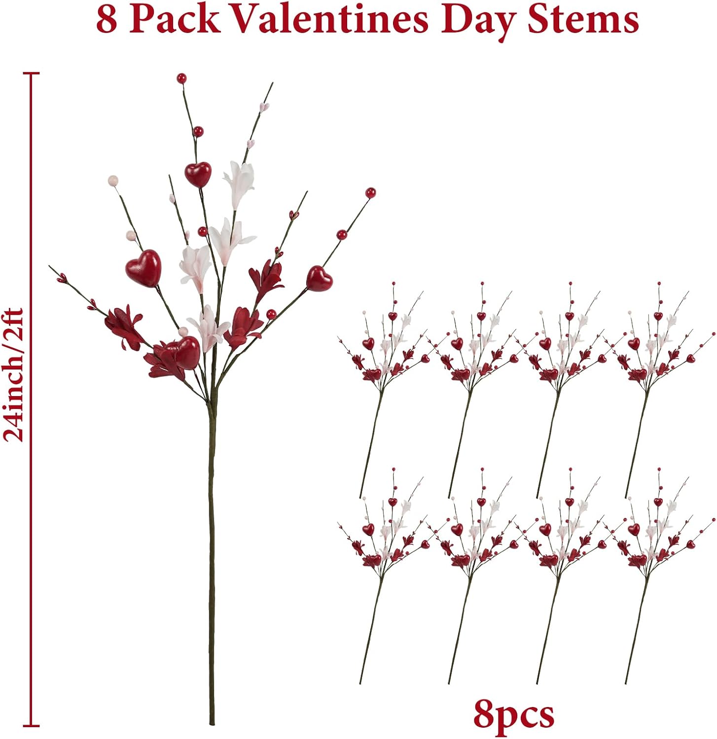 Valentine Day Decorations 8PCS 24 Inch Heart Shaped Flower Stems