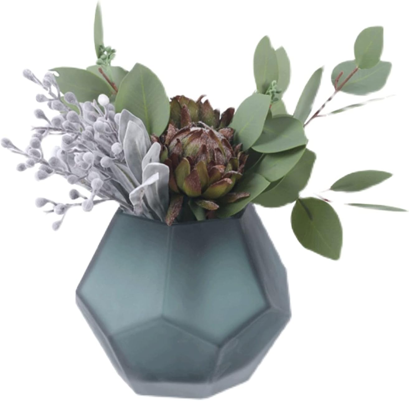 Artificial Berry Flowers in Blue Glass Vase