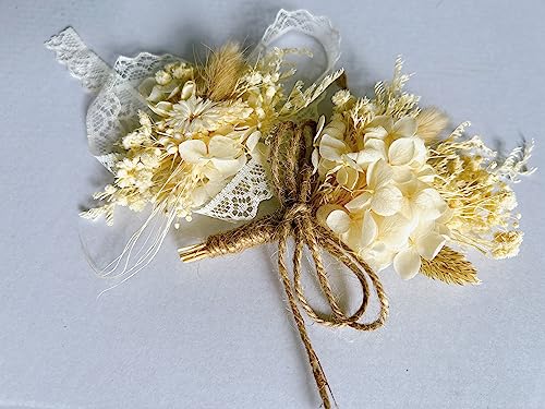 Elegant Handmade Dried Flower Boutonniere and Corsage Set Ivory