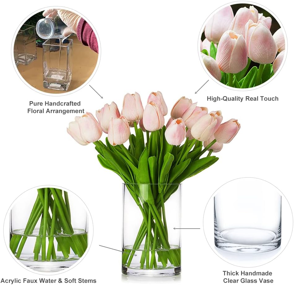 Enova Floral 20 Piece Pink Tulip Artificial Arrangement with Vase